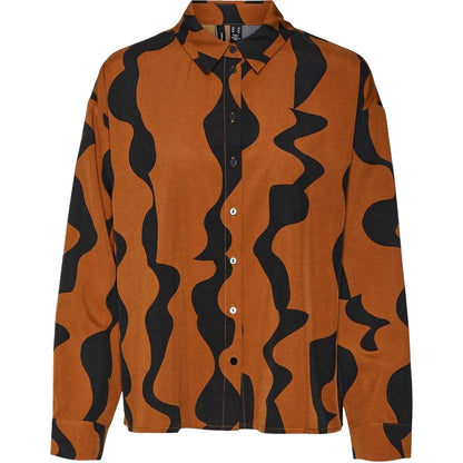 Black-Brown - Front - Vero Moda Womens-Ladies Abstract Regular Shirt