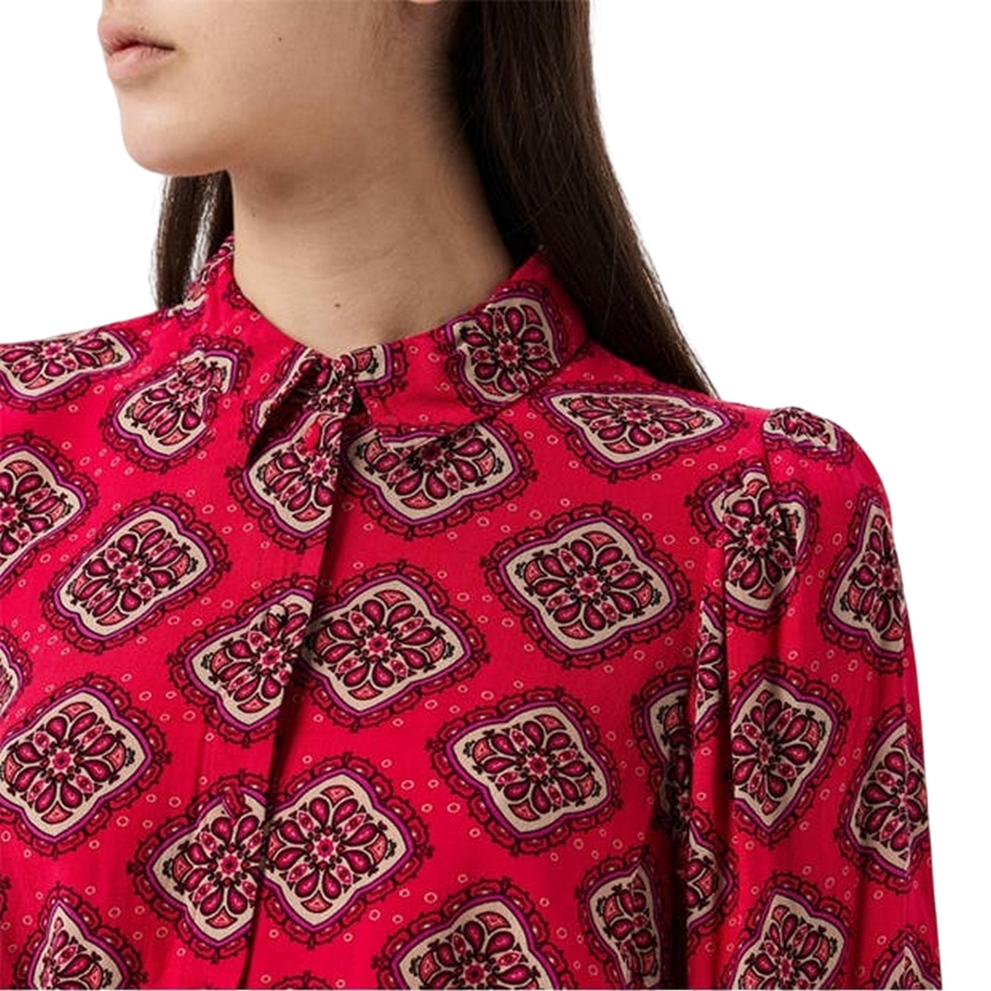 Raspberry Pink - Side - Vero Moda Womens-Ladies Lace Detail Relaxed Fit Puff Sleeve Shirt