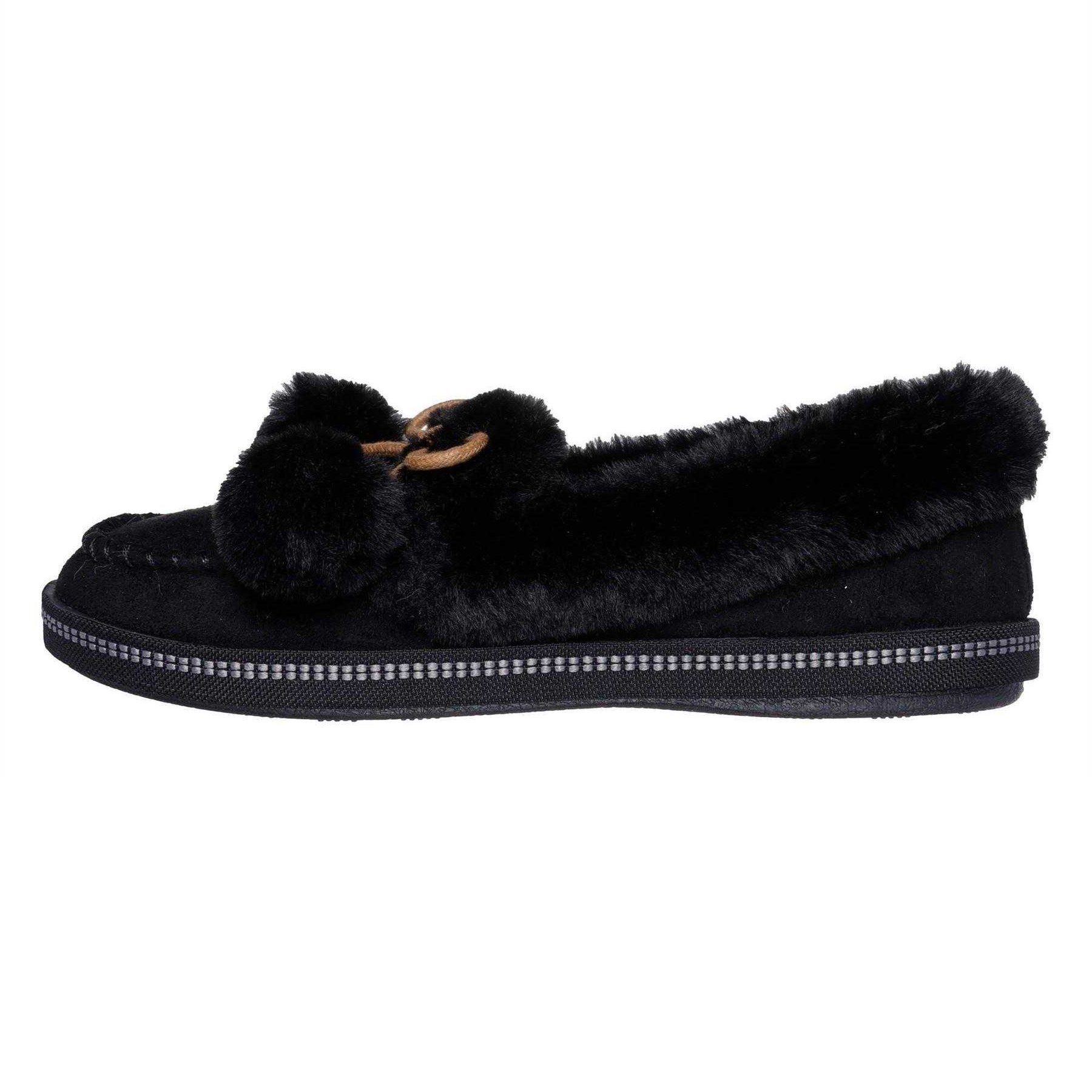 Black - Back - Skechers Womens-Ladies Cosy CampF Moccasin Flat Slippers