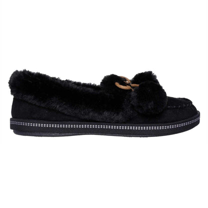 Black - Side - Skechers Womens-Ladies Cosy CampF Moccasin Flat Slippers