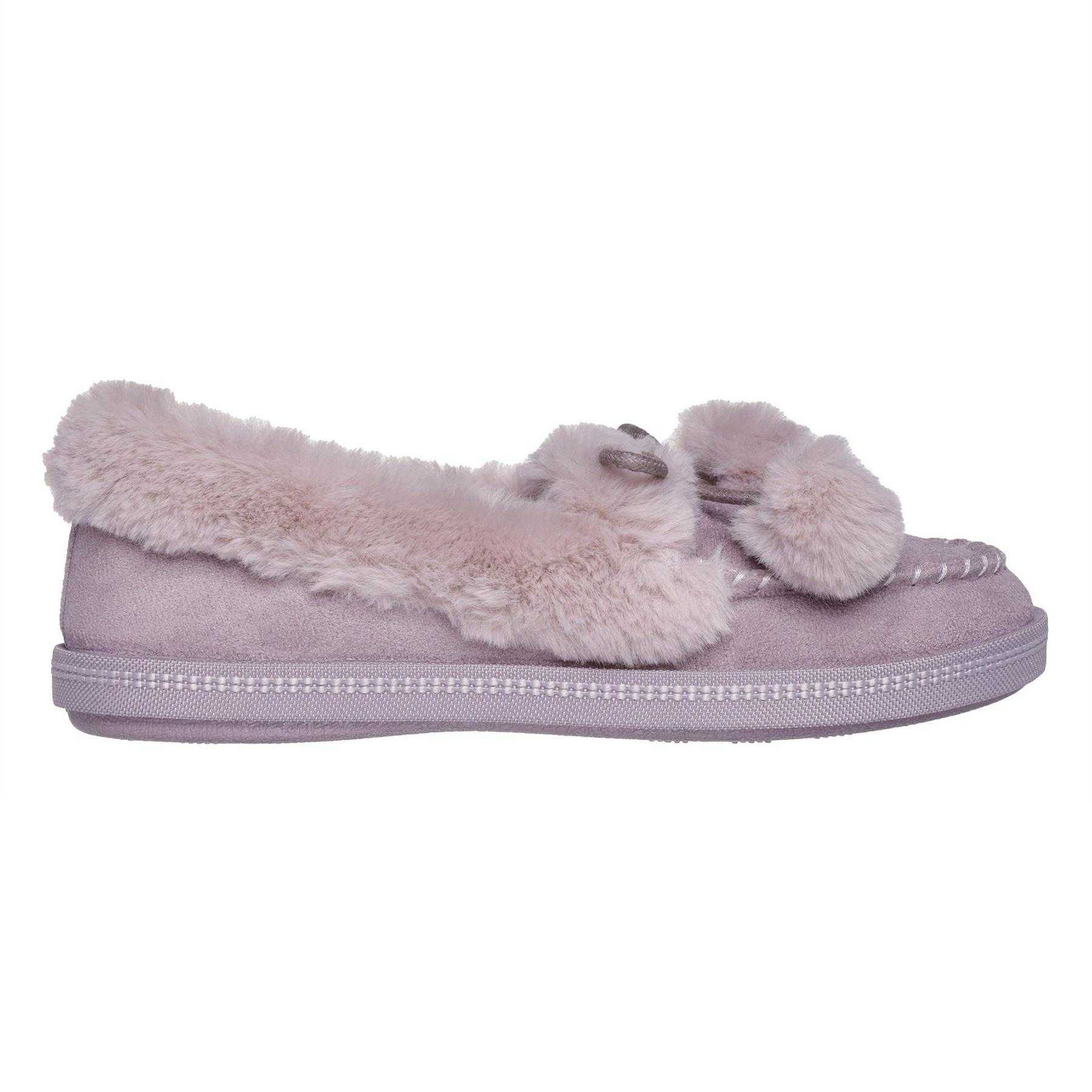 Lavender - Side - Skechers Womens-Ladies Cosy CampF Moccasin Flat Slippers