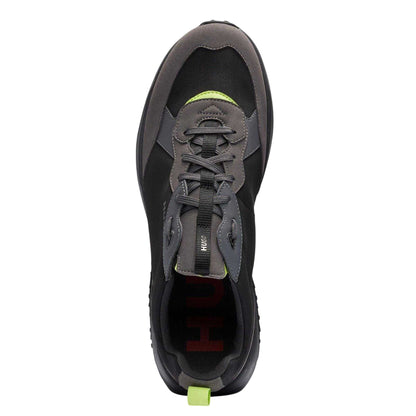 Black - Side - Hugo Mens Kane Runn Textile Lace Up Shoes