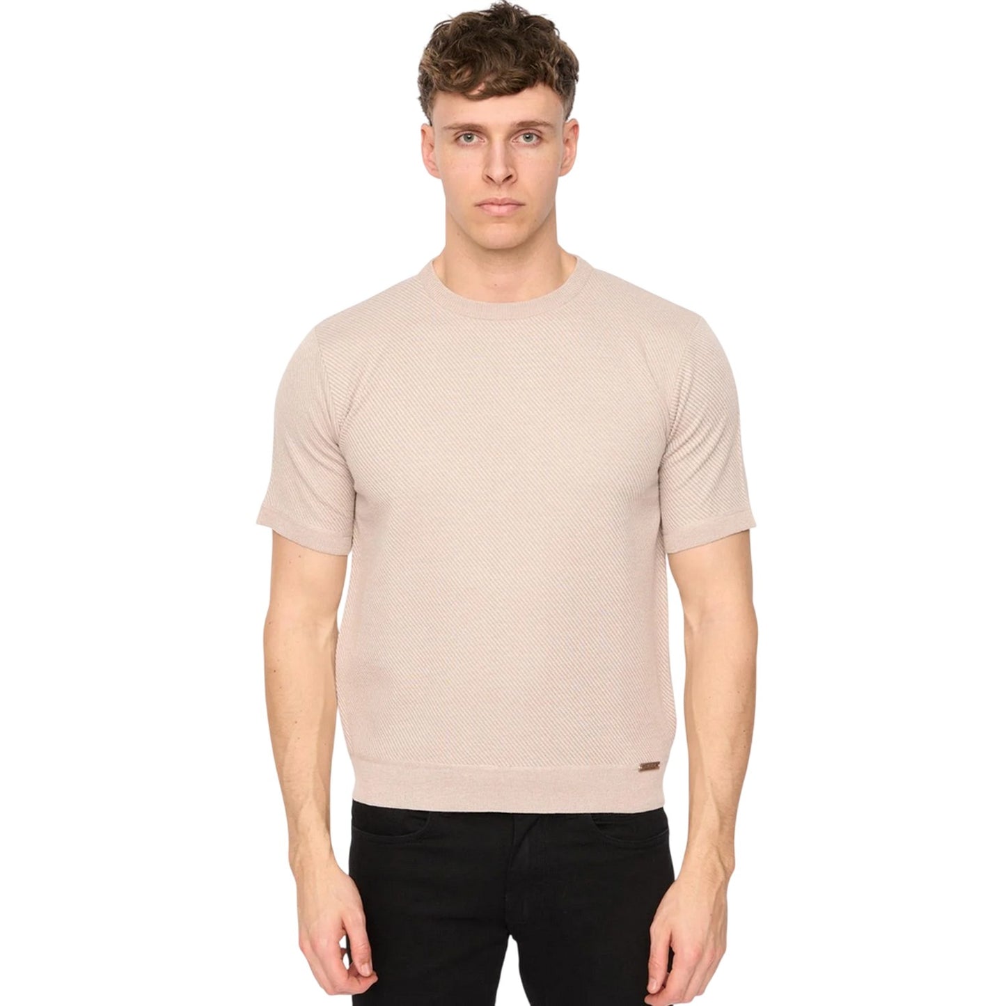 Stone - Front - Duck and Cover Mens Marvela Knitted T-Shirt