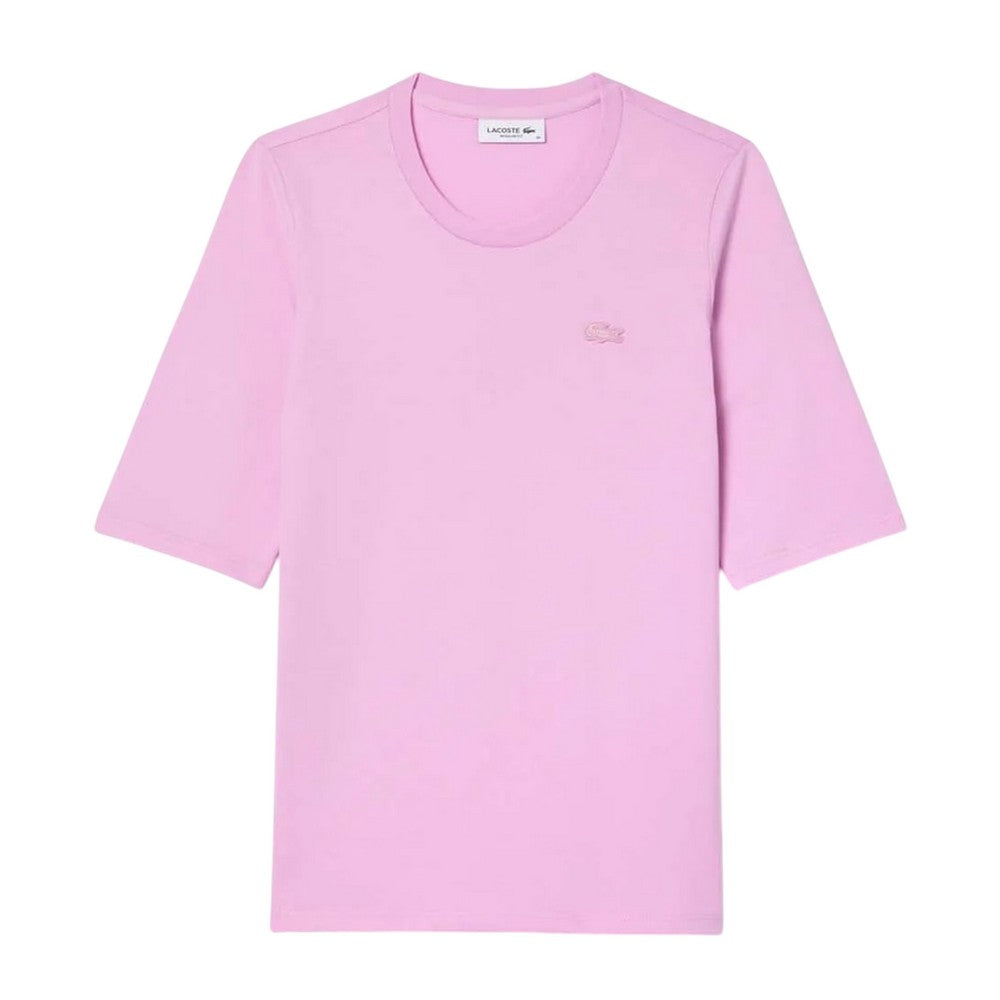Pink - Front - Lacoste Womens-Ladies Cotton Soft 3-4 Sleeve T-Shirt