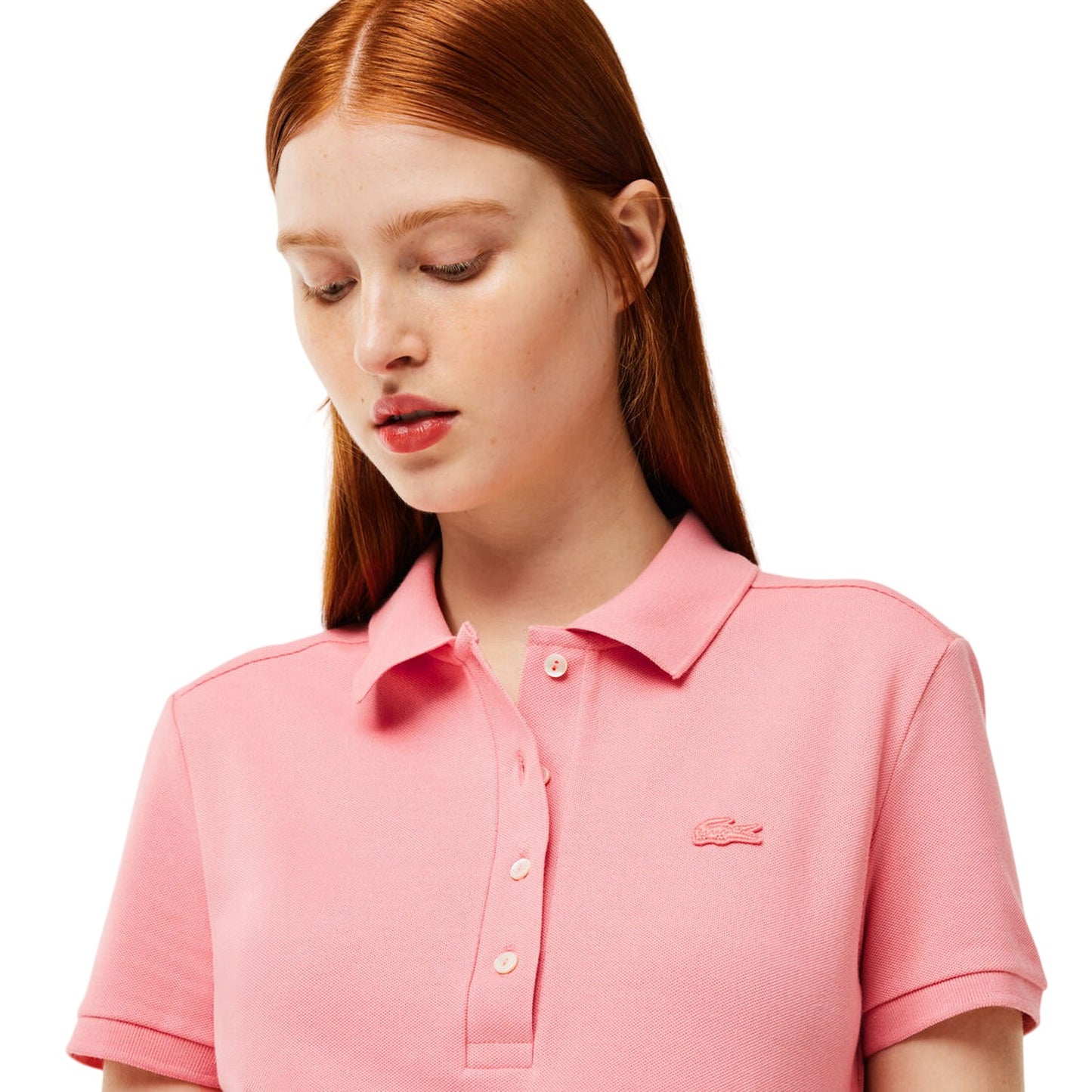 Pink - Side - Lacoste Womens-Ladies Pique Stretch Polo Shirt