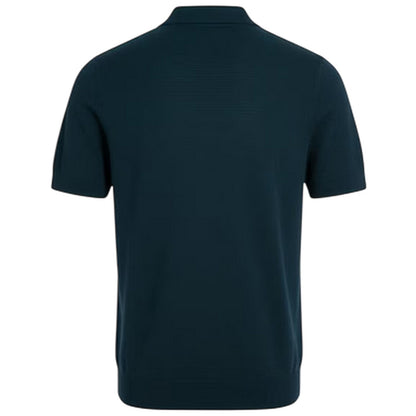 Blue - Back - Lyle & Scott Mens Herringbone Knitted Polo Shirt