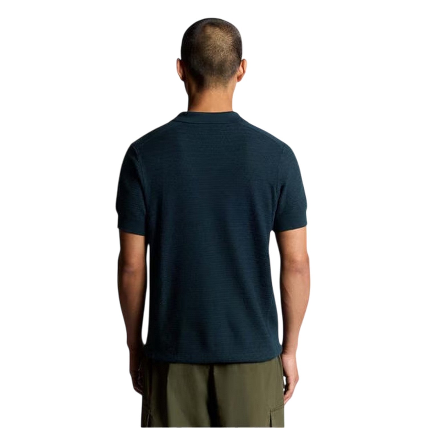 Blue - Side - Lyle & Scott Mens Herringbone Knitted Polo Shirt