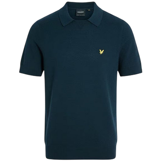Blue - Front - Lyle & Scott Mens Herringbone Knitted Polo Shirt