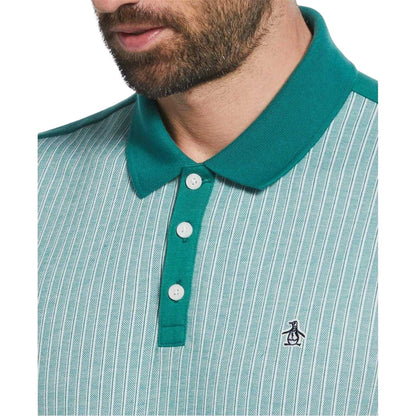 Green - Side - Original Penguin Mens Vertical Stripe Polo Shirt