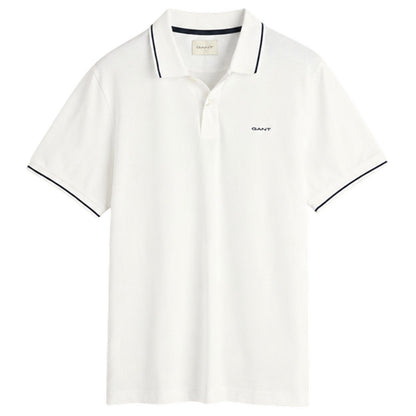 White - Front - Gant Mens Embroidered Pique Polo Shirt