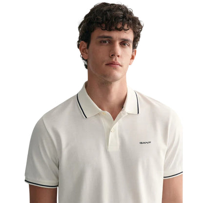 White - Side - Gant Mens Embroidered Pique Polo Shirt