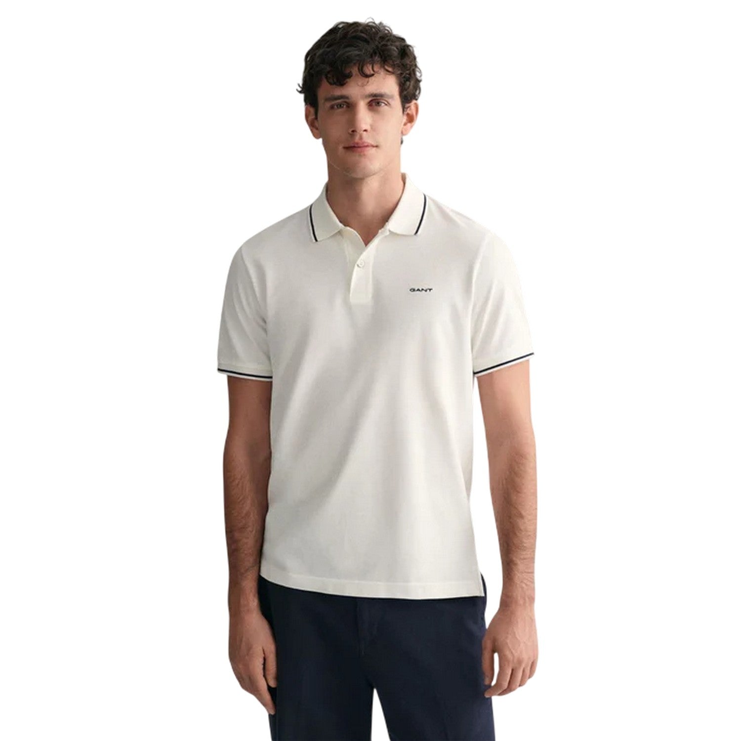 White - Lifestyle - Gant Mens Embroidered Pique Polo Shirt