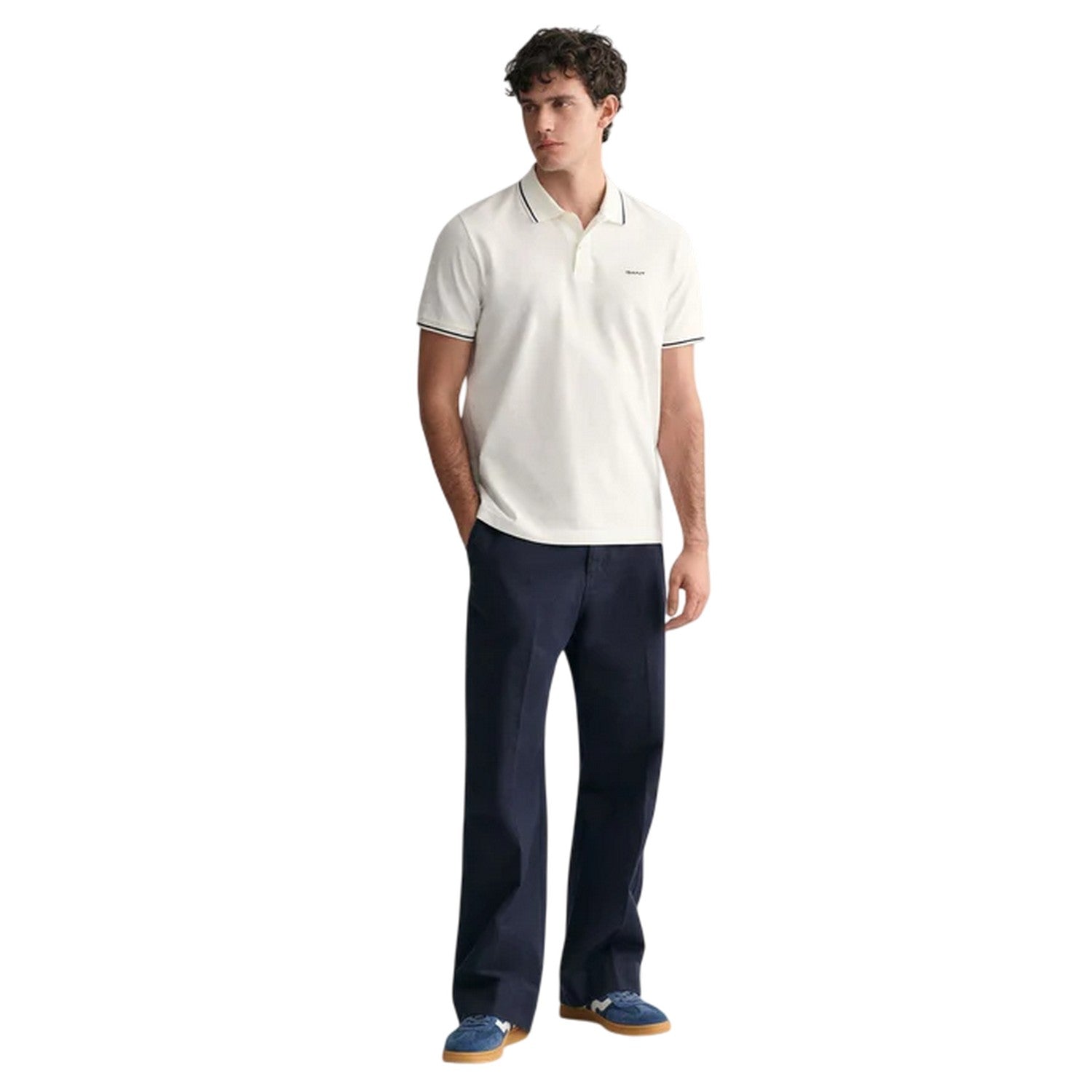 White - Pack Shot - Gant Mens Embroidered Pique Polo Shirt