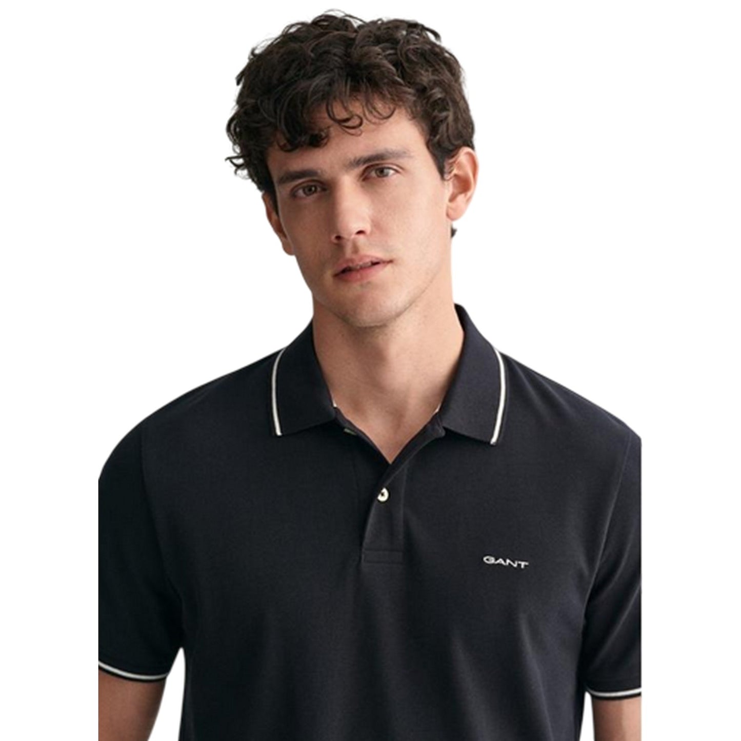 Black - Side - Gant Mens Embroidered Pique Polo Shirt