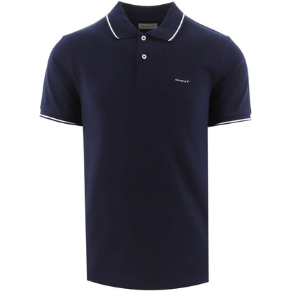 Evening Blue - Front - Gant Mens Embroidered Pique Polo Shirt