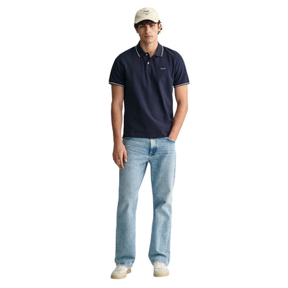 Evening Blue - Pack Shot - Gant Mens Embroidered Pique Polo Shirt