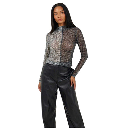 Black-Cream - Lifestyle - Brave Soul Womens-Ladies Illusion Mesh Mock Neck Top