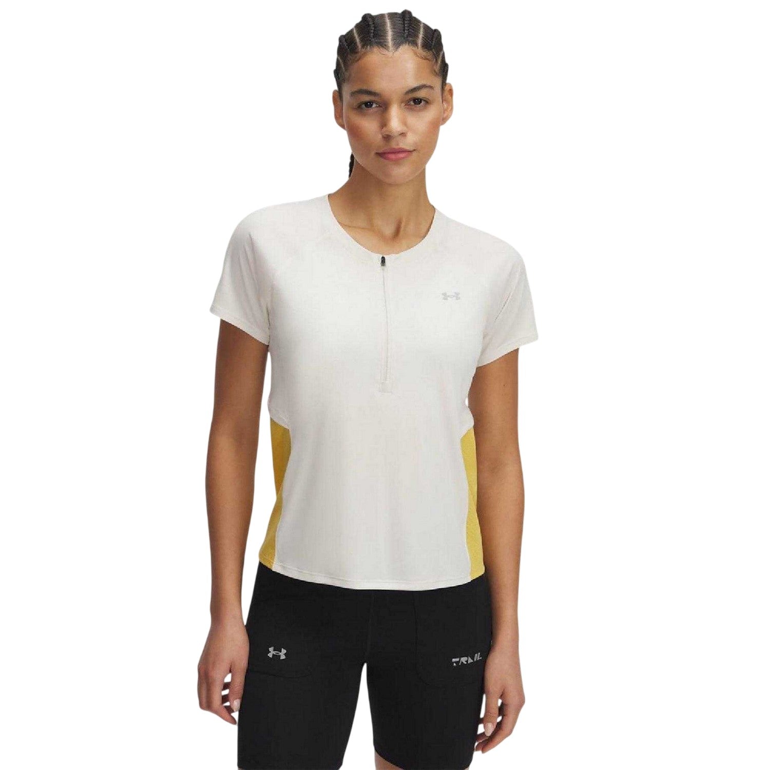 White-Yellow - Side - Under Armour Womens-Ladies Trail Run Half Zip Top