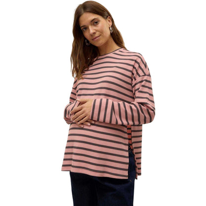 Pink - Side - Mamalicious Womens-Ladies Mlsille Striped Long-Sleeved T-Shirt