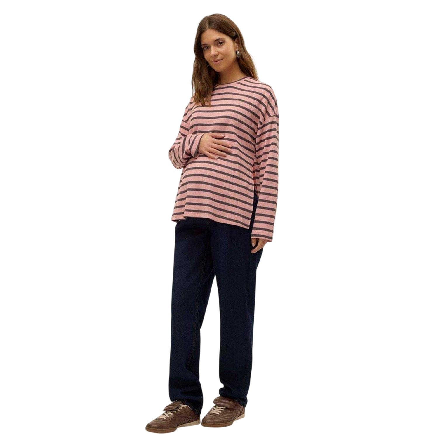 Pink - Pack Shot - Mamalicious Womens-Ladies Mlsille Striped Long-Sleeved T-Shirt