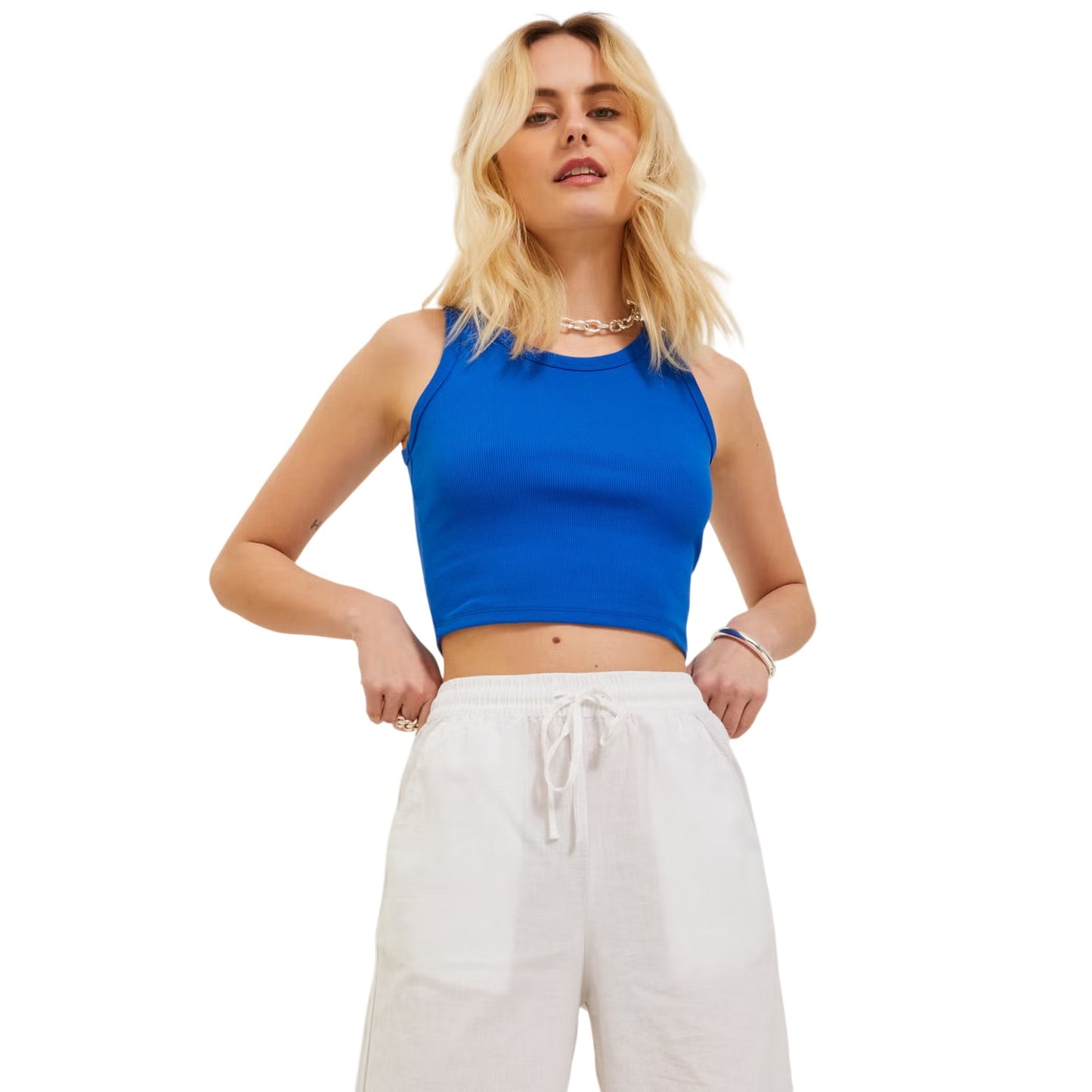 Blue - Lifestyle - JJXX Womens-Ladies Ribbed Sleeveless Top