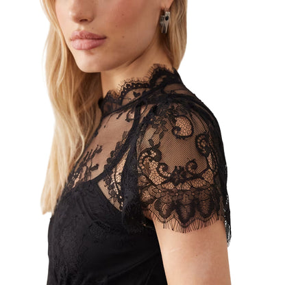 Black - Pack Shot - Lovedrobe Womens-Ladies Lace Midi Dress