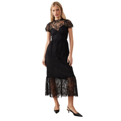 Black - Close up - Lovedrobe Womens-Ladies Lace Midi Dress