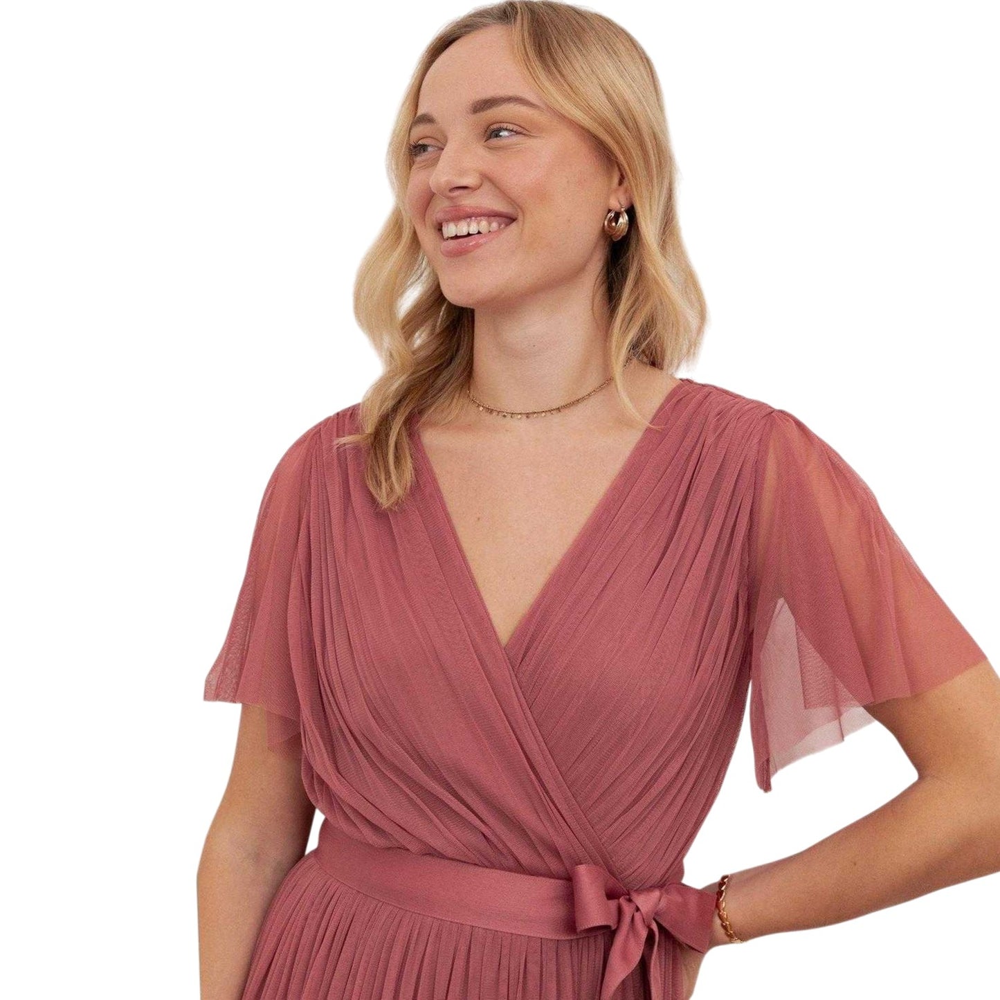 Rose - Side - Anaya With Love Womens-Ladies Wrap Fitted Flutter Bridesmaid Maxi Dress