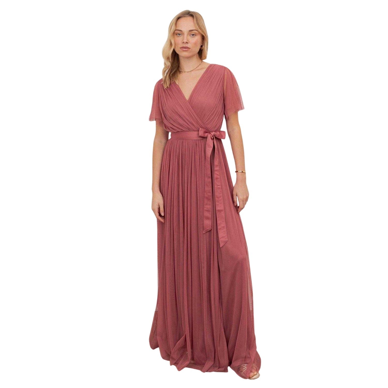 Rose - Front - Anaya With Love Womens-Ladies Wrap Fitted Flutter Bridesmaid Maxi Dress