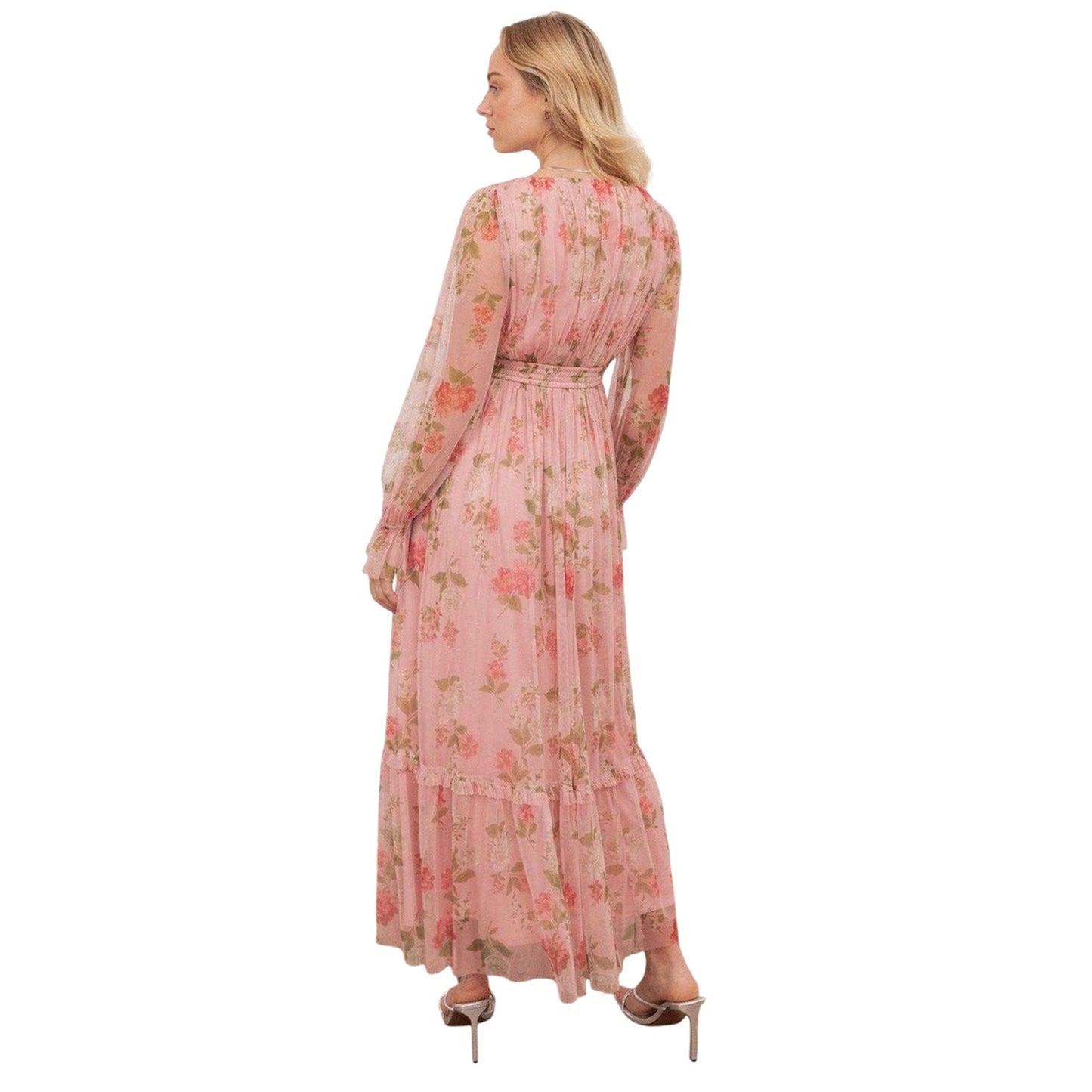Pink - Back - Anaya With Love Womens-Ladies Floral Long-Sleeved Maxi Dress