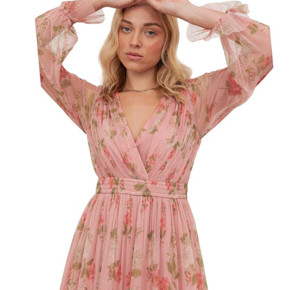 Pink - Side - Anaya With Love Womens-Ladies Floral Long-Sleeved Maxi Dress