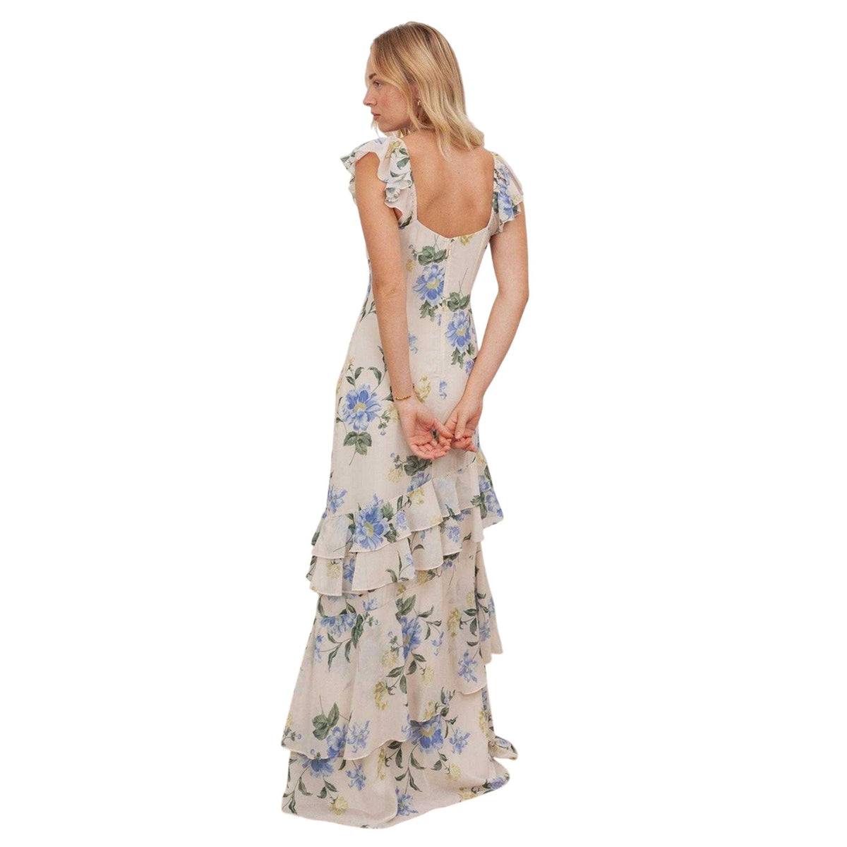 Ivory-Blue - Back - Anaya With Love Womens-Ladies Floral Asymmetric Maxi Dress