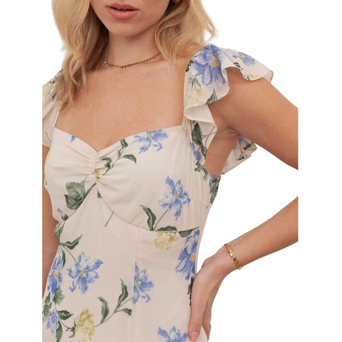 Ivory-Blue - Side - Anaya With Love Womens-Ladies Floral Asymmetric Maxi Dress