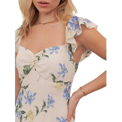 Ivory-Blue - Side - Anaya With Love Womens-Ladies Floral Asymmetric Maxi Dress
