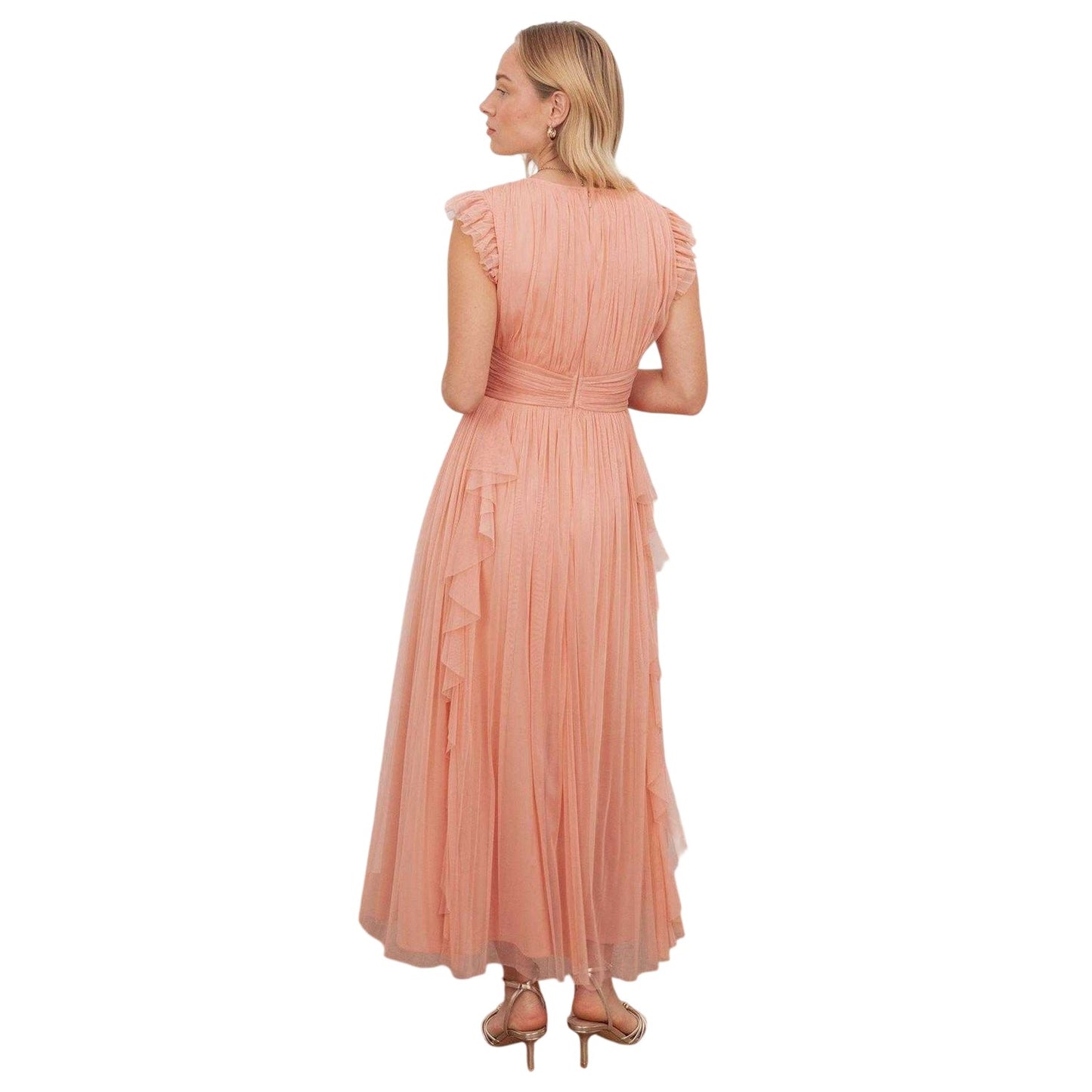 Peach - Back - Anaya With Love Womens-Ladies Waterfall V Neck Flutter Maxi Dress