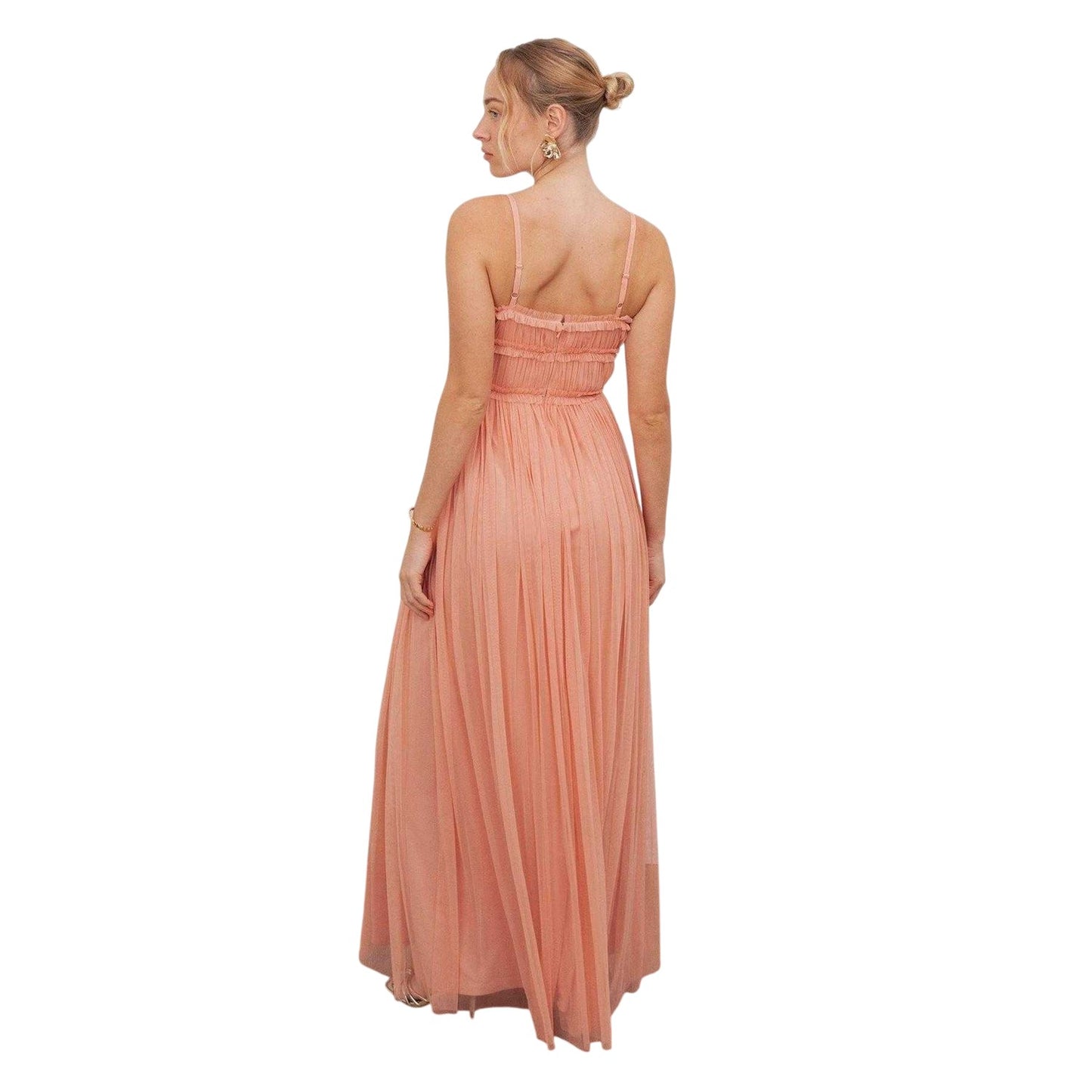 Peach - Back - Anaya With Love Womens-Ladies Ruffled Square Neck Spaghetti Strap Maxi Dress
