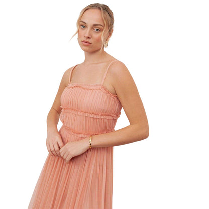 Peach - Side - Anaya With Love Womens-Ladies Ruffled Square Neck Spaghetti Strap Maxi Dress