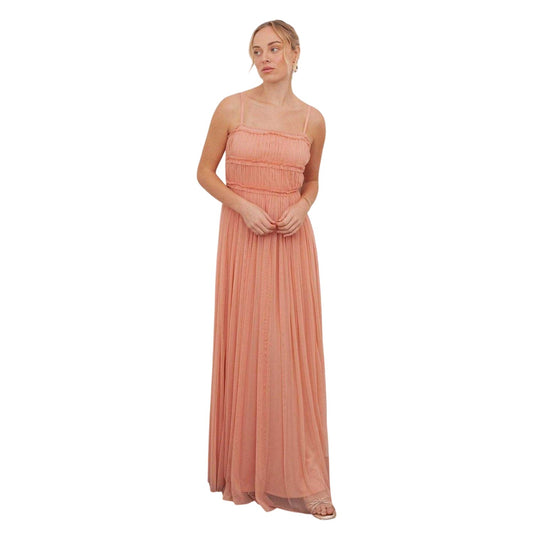 Peach - Front - Anaya With Love Womens-Ladies Ruffled Square Neck Spaghetti Strap Maxi Dress