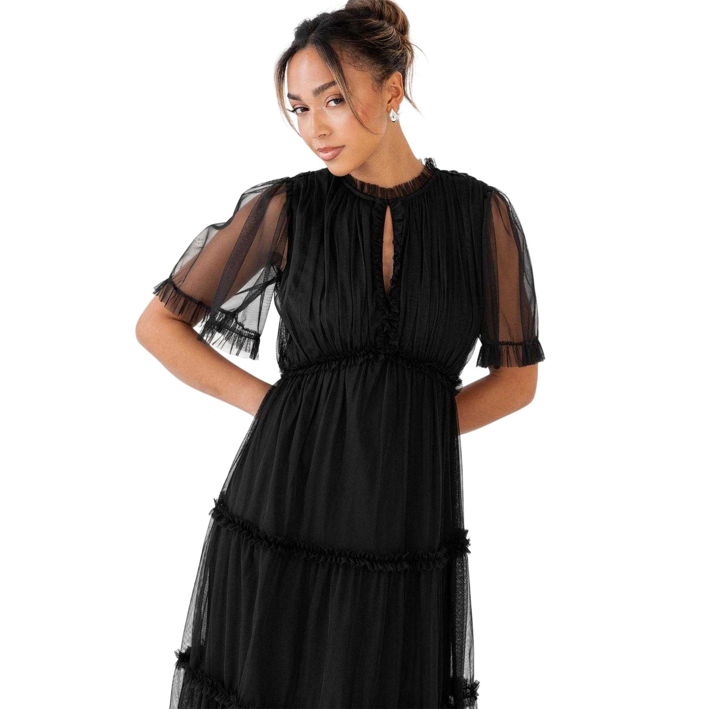 Black - Side - Anaya With Love Womens-Ladies Tulle Keyhole Maxi Dress