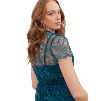 Teal Green - Back - Lovedrobe Womens-Ladies Floral Lace Mini Dress