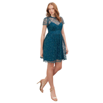 Teal Green - Side - Lovedrobe Womens-Ladies Floral Lace Mini Dress