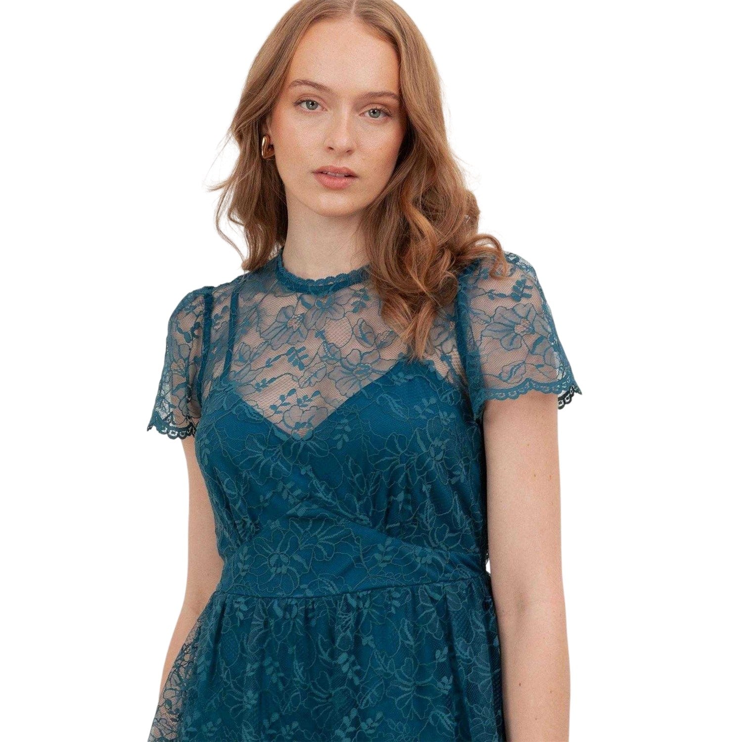 Teal Green - Lifestyle - Lovedrobe Womens-Ladies Floral Lace Mini Dress