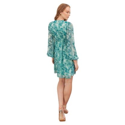 Green - Back - Lovedrobe Womens-Ladies Gold Foil V Neck Long-Sleeved Mini Dress