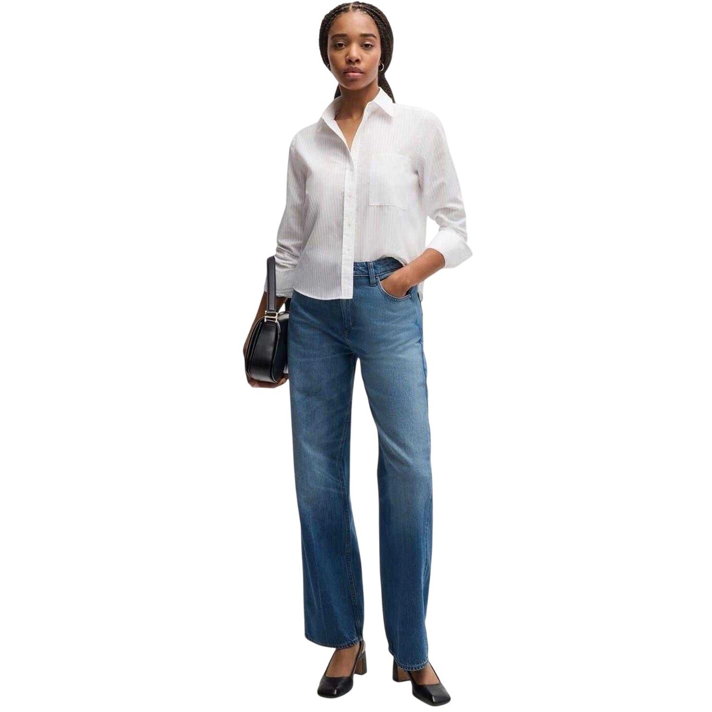 White - Side - Boss Womens-Ladies Brielle Monday Shirt
