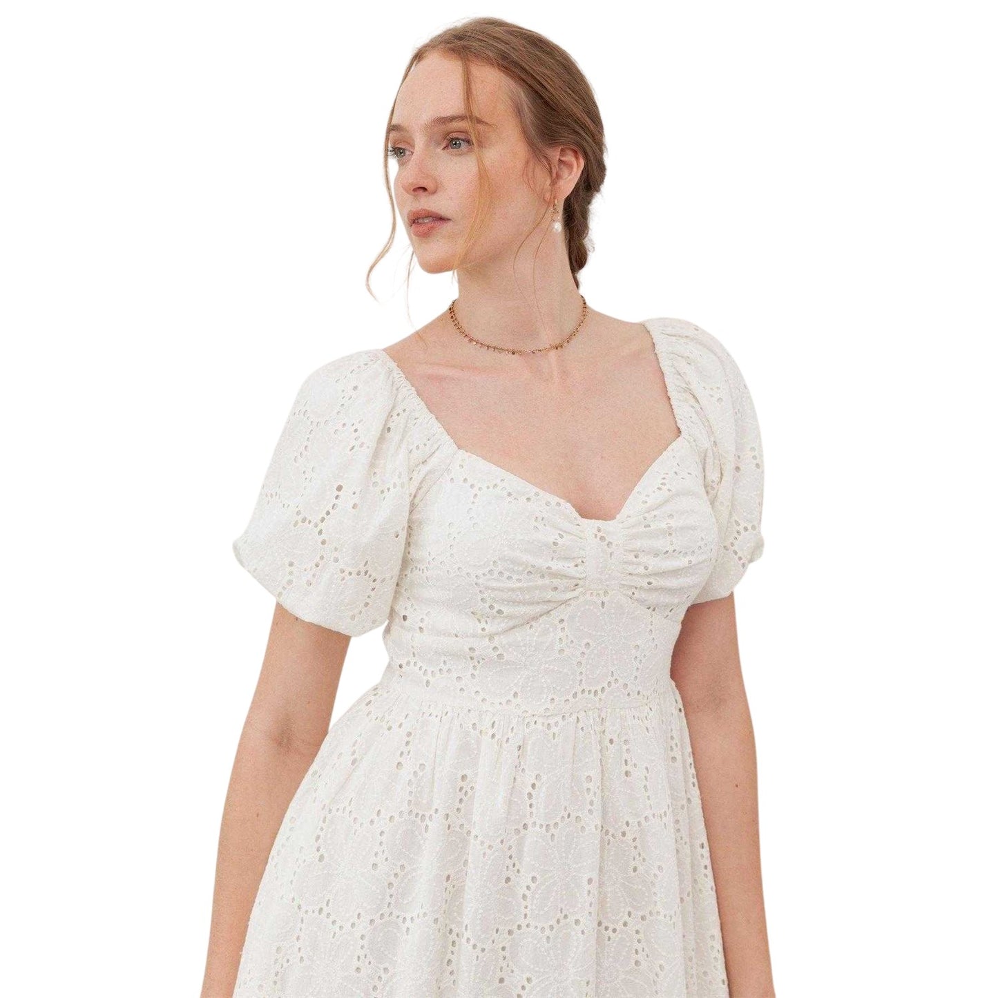 Cream - Side - Lovedrobe Womens-Ladies Bow Puff Sleeve Mini Dress