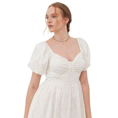 Cream - Side - Lovedrobe Womens-Ladies Bow Puff Sleeve Mini Dress