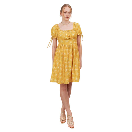 Yellow - Front - Lovedrobe Womens-Ladies Floral Square Neck Tie Sleeves Mini Dress