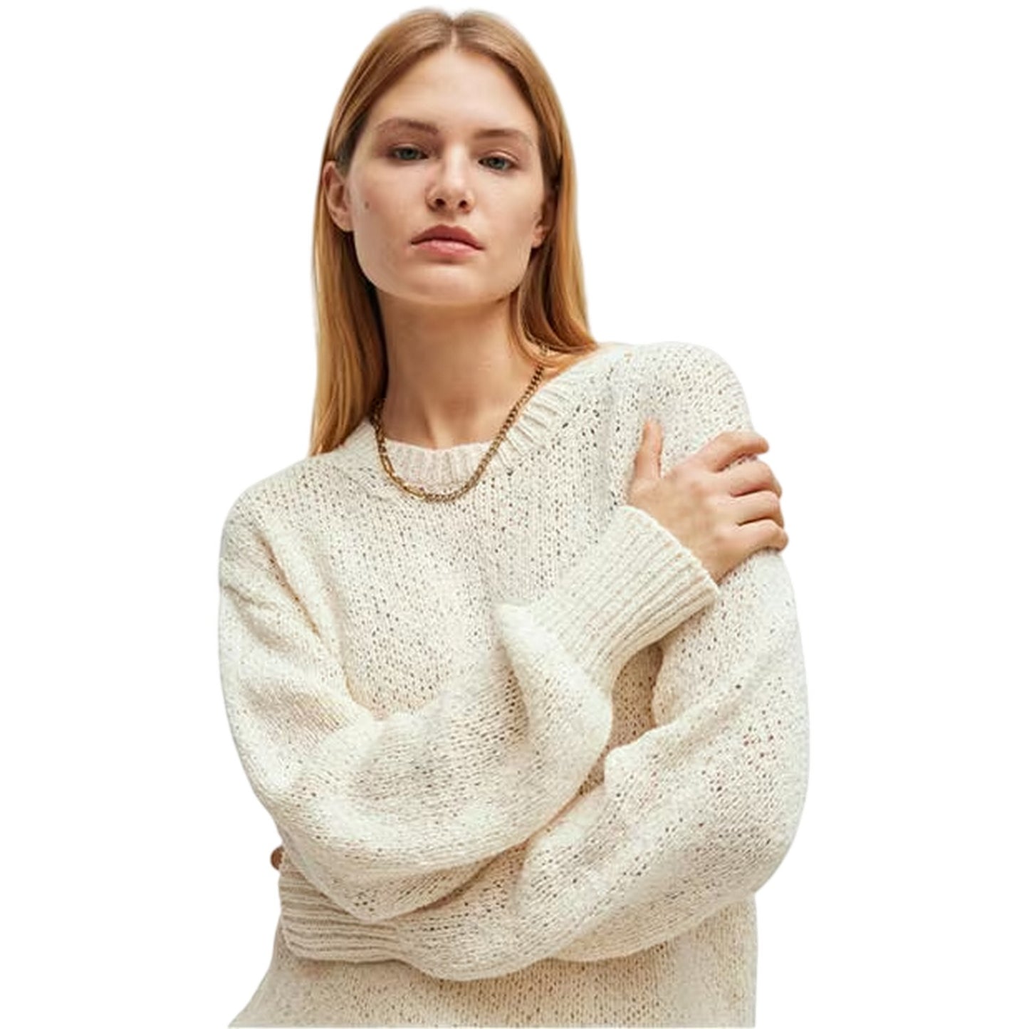 White - Side - Boss Womens-Ladies Textured Wool Jumper