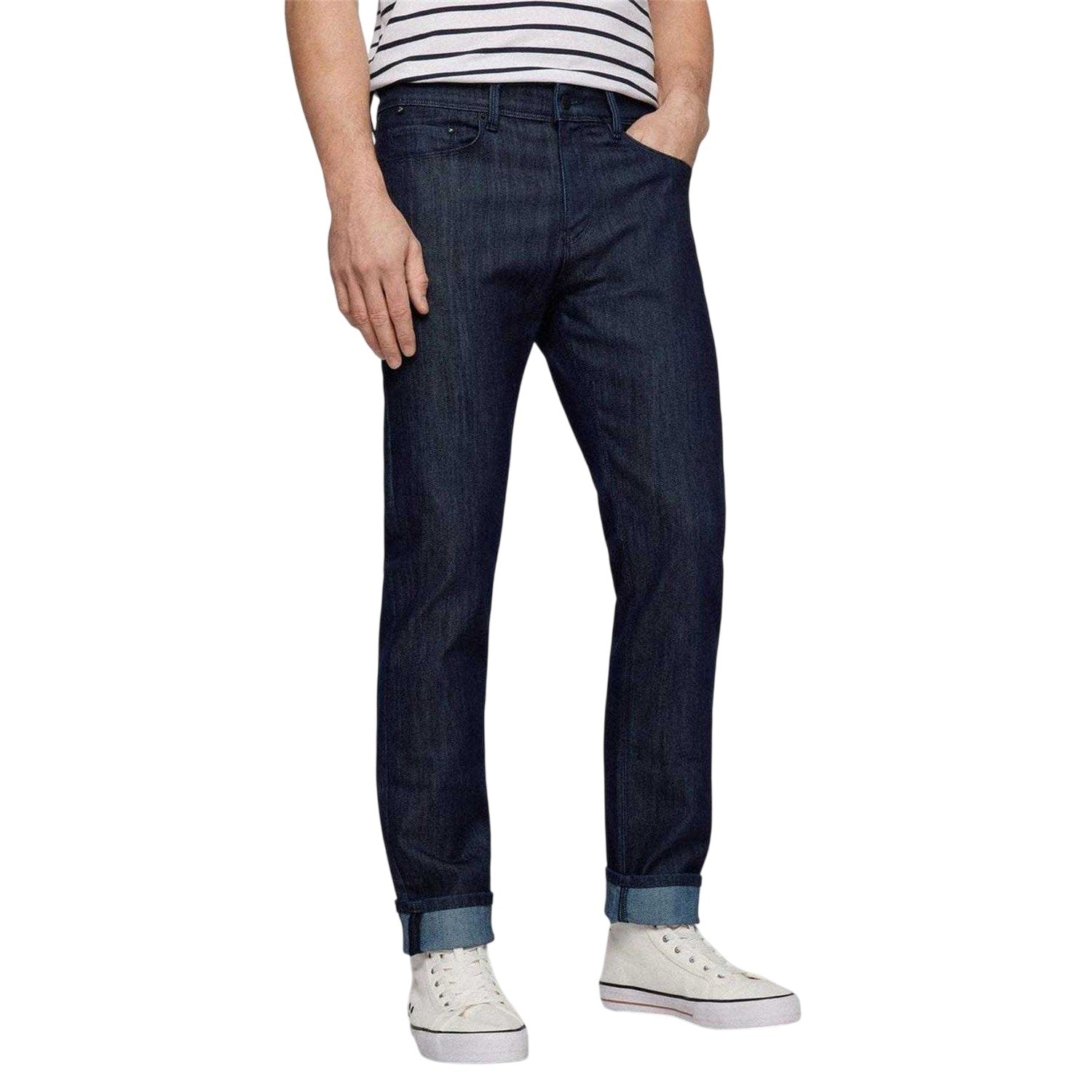 Navy - Side - Boss Mens Delaware3 Dark Wash Slim Jeans