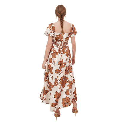 Cream - Back - Lovedrobe Womens-Ladies Floral Ruched Front Midi Dress